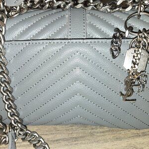 Saint Laurent College Shoulder Bag Small Grey Leather